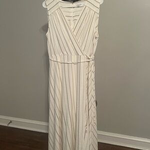 NEW - Calvin Klein Sleeveless Cream Dress with Gold Stripe